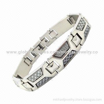 Stainless Steel Bracelets with Gray Carbon Fiber, Both Polished and Brushed Process